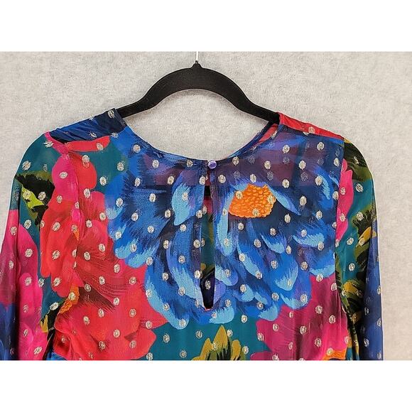 FARM RIO Anthropologie Maxi Bloom Mini Dress Metallic Embroidered‎ Size XS NWT - Picture 10 of 16